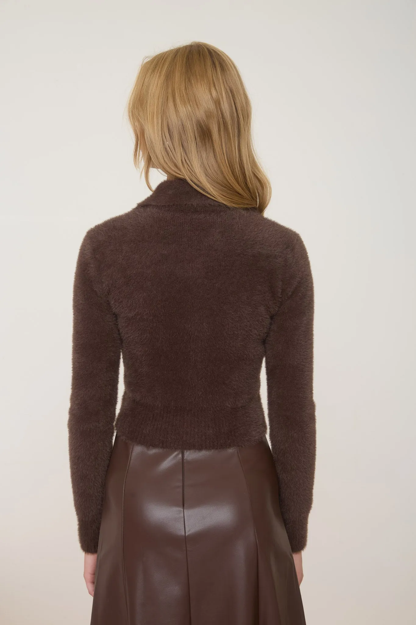 FUZZY KNIT COLLARED BUTTON DOWN CROPPED JACKET sold by Blu Pepper product image thumbnail 2