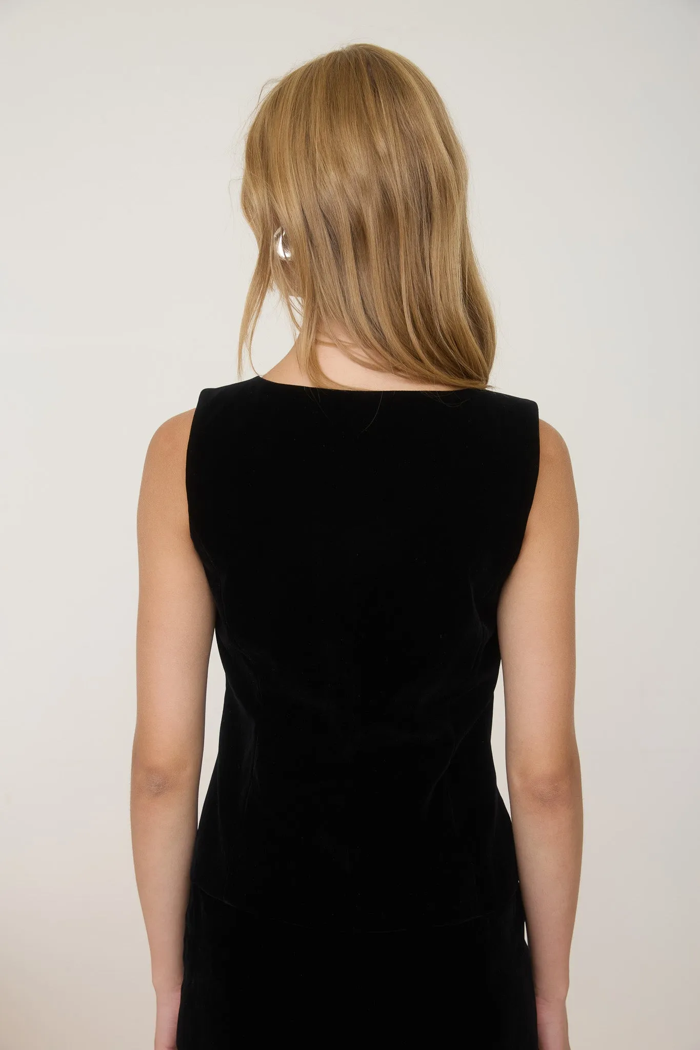 VELVET GOLD BUTTON SLEEVELESS VEST TOP sold by Blu Pepper product image thumbnail 2