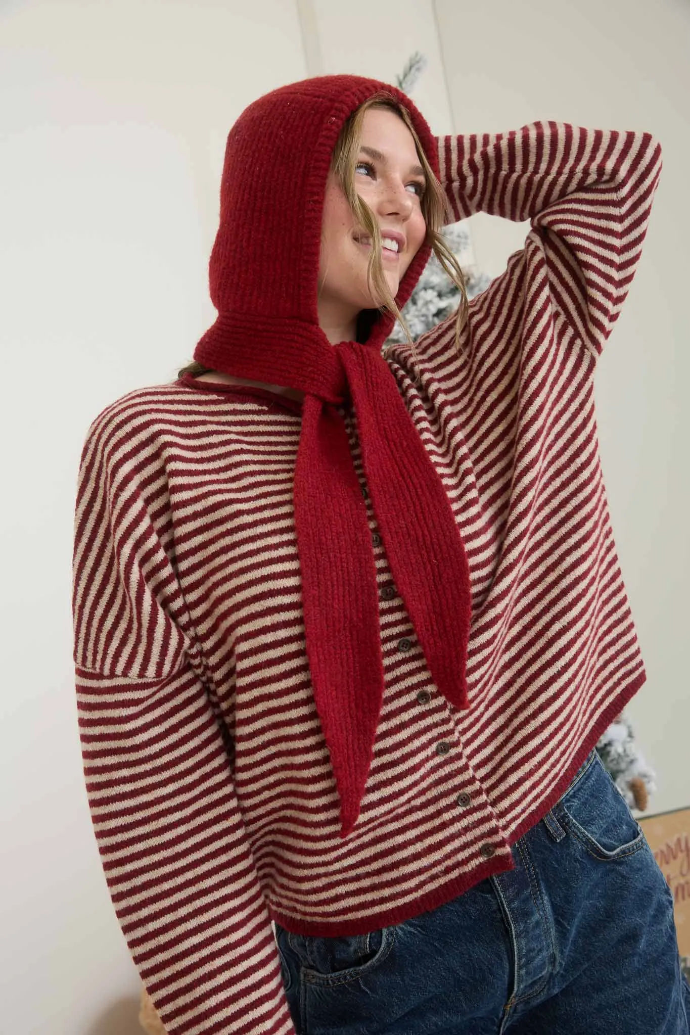 STRIPE RAW EDGE DROP SHOULDER KNIT CARDIGAN sold by Blu Pepper product image thumbnail 3