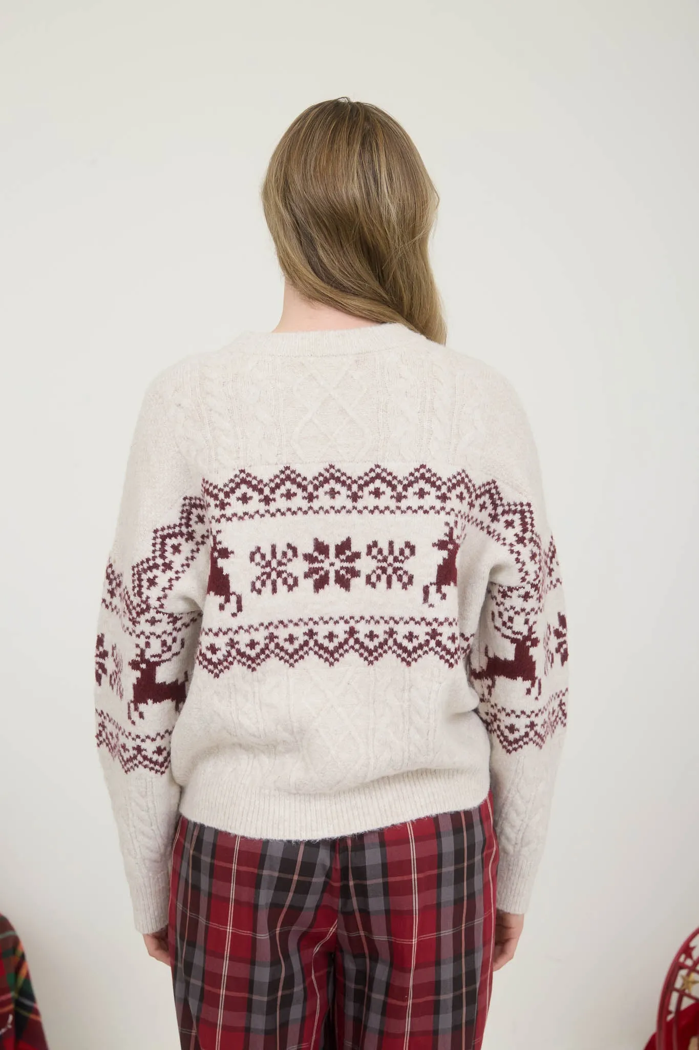 SNOWFLAKE DEER CABLE KNIT PULLOVER SWEATER sold by Blu Pepper product image thumbnail 2