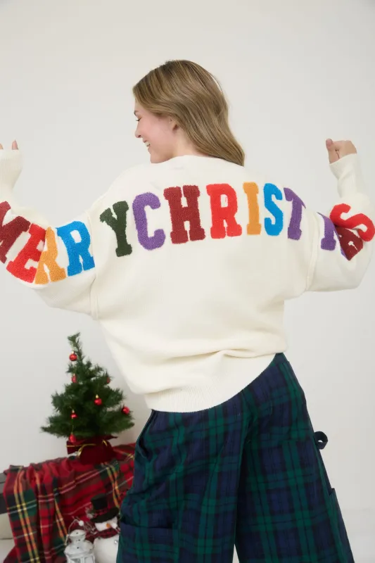 MERRY CHRISTMAS MULTICOLOR CREWNECK KNIT SWEATER sold by Blu Pepper