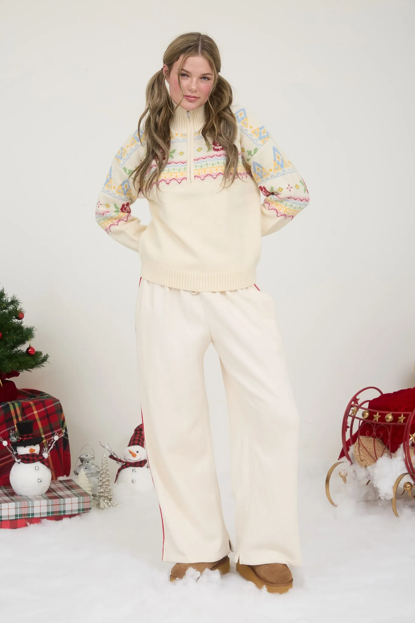 ROSE FAIR ISLE HALF ZIP KNIT PULLOVER SWEATER sold by Blu Pepper product image thumbnail 5