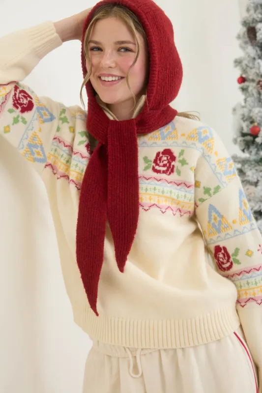 ROSE FAIR ISLE HALF ZIP KNIT PULLOVER SWEATER sold by Blu Pepper