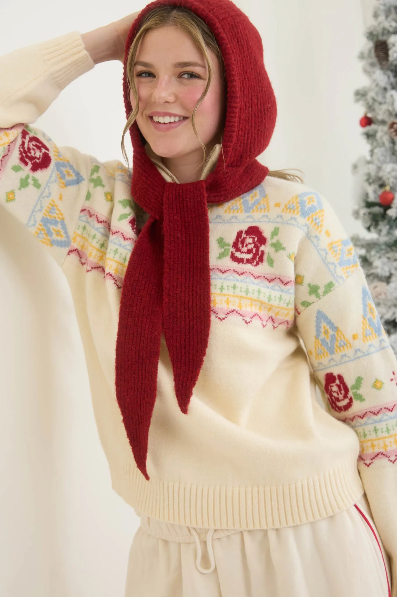 ROSE FAIR ISLE HALF ZIP KNIT PULLOVER SWEATER sold by Blu Pepper