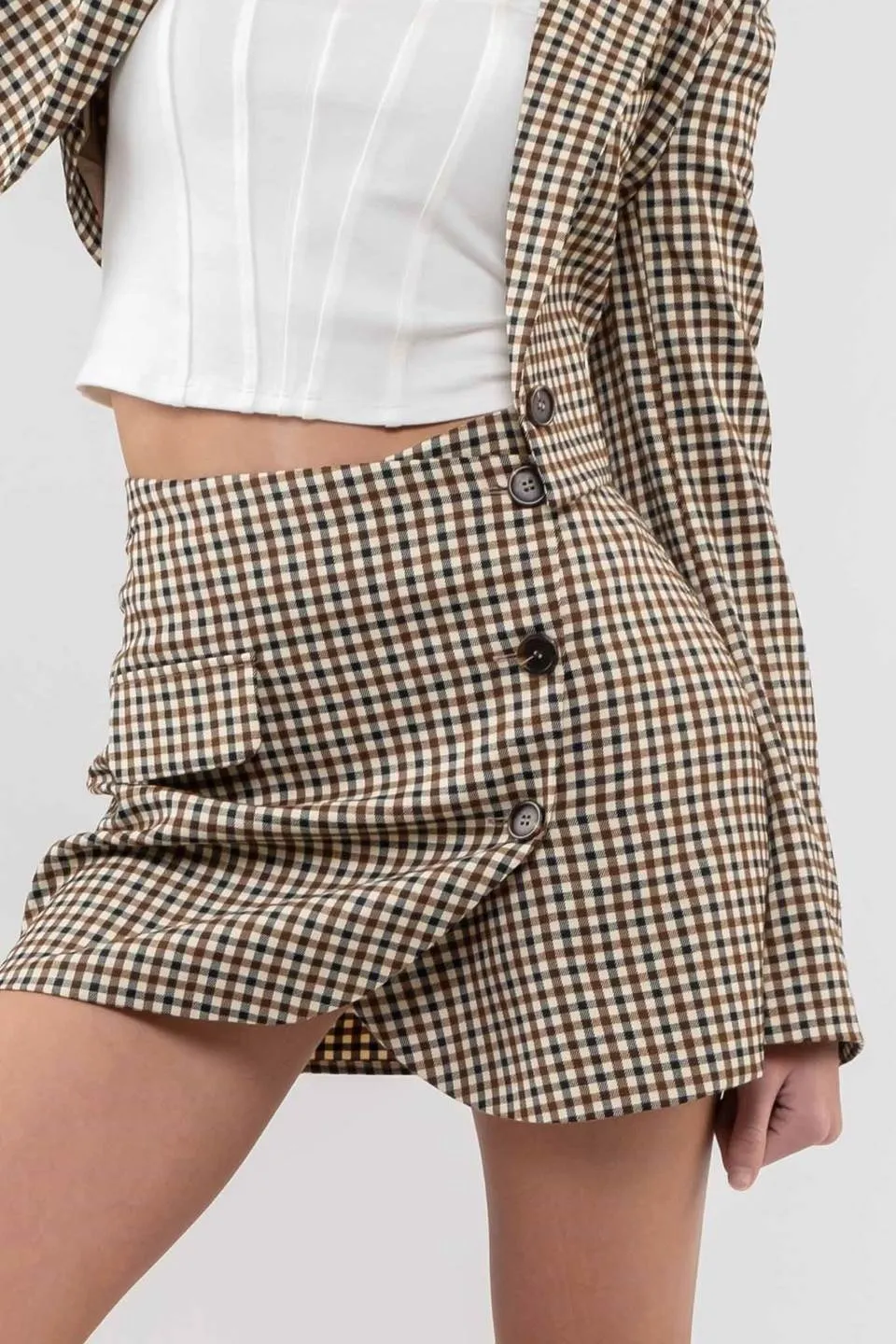 PLAID BUTTON FRONT TULIP MINI SKIRT sold by Blu Pepper product image thumbnail 4