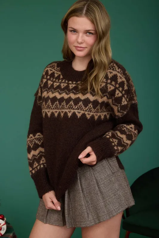 FAIR ISLE DROP SHOULDER KNIT PULLOVER SWEATER made by mine