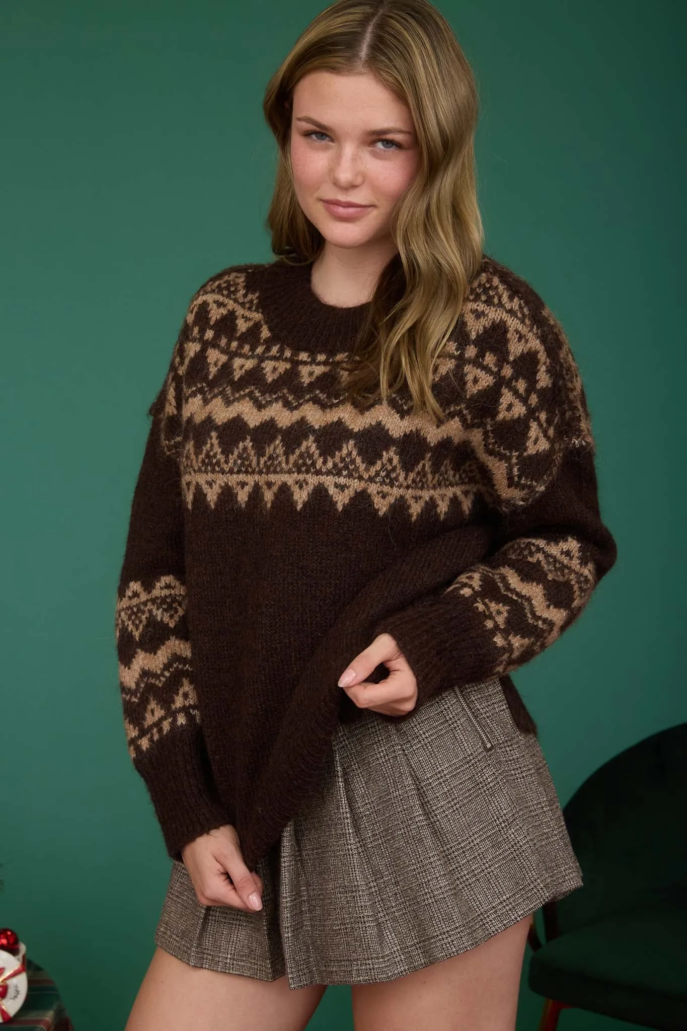FAIR ISLE DROP SHOULDER KNIT PULLOVER SWEATER sold by Blu Pepper