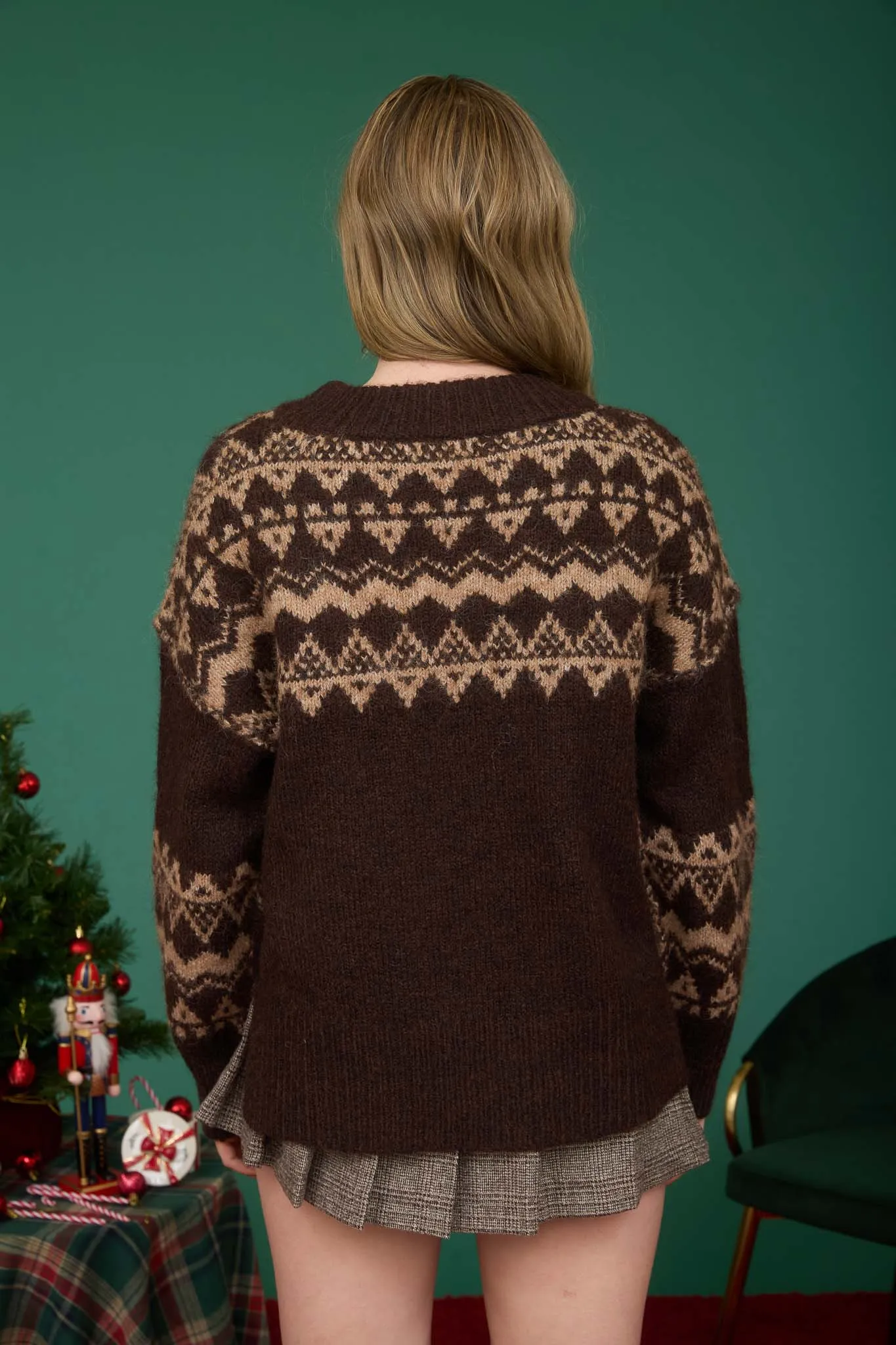 FAIR ISLE DROP SHOULDER KNIT PULLOVER SWEATER sold by Blu Pepper product image thumbnail 2