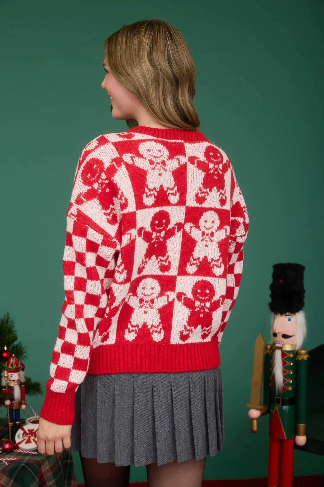 CHECKERED GINGERBREAD JACQUARD KNIT SWEATER sold by Blu Pepper product image thumbnail 2