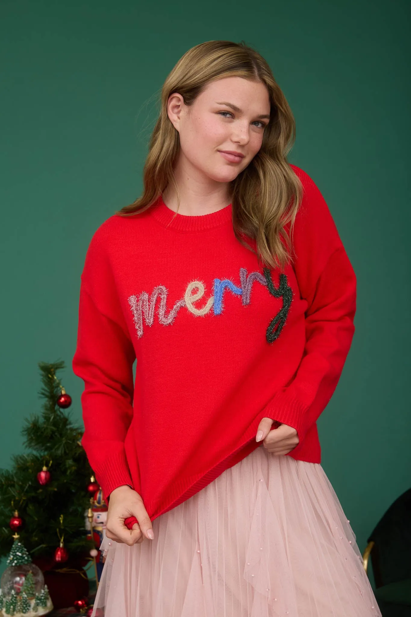 MERRY TINSEL GRAPHIC CREW NECK PULLOVER SWEATER sold by Blu Pepper product image thumbnail 5