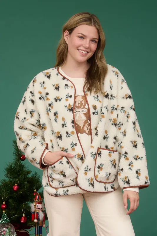 FLORAL PRINT SHERPA JACKET sold by Blu Pepper