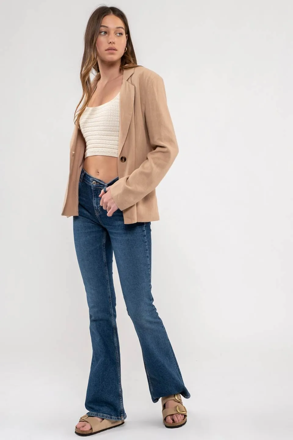 SOLID SINGLE BUTTON BLAZER sold by Blu Pepper product image thumbnail 5