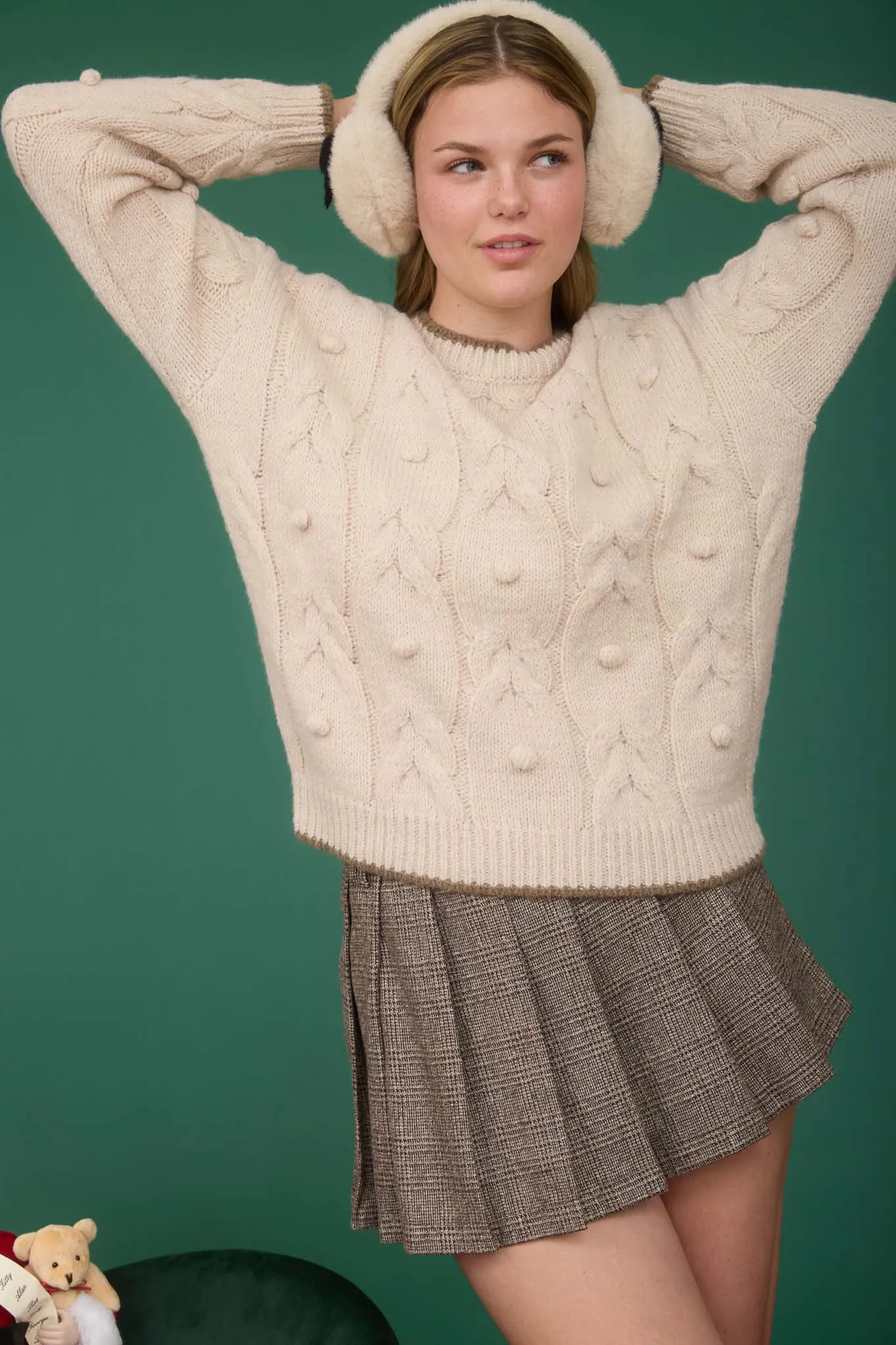 POM POM DETAIL CABLE KNIT PULLOVER KNIT SWEATER sold by Blu Pepper product image thumbnail 5
