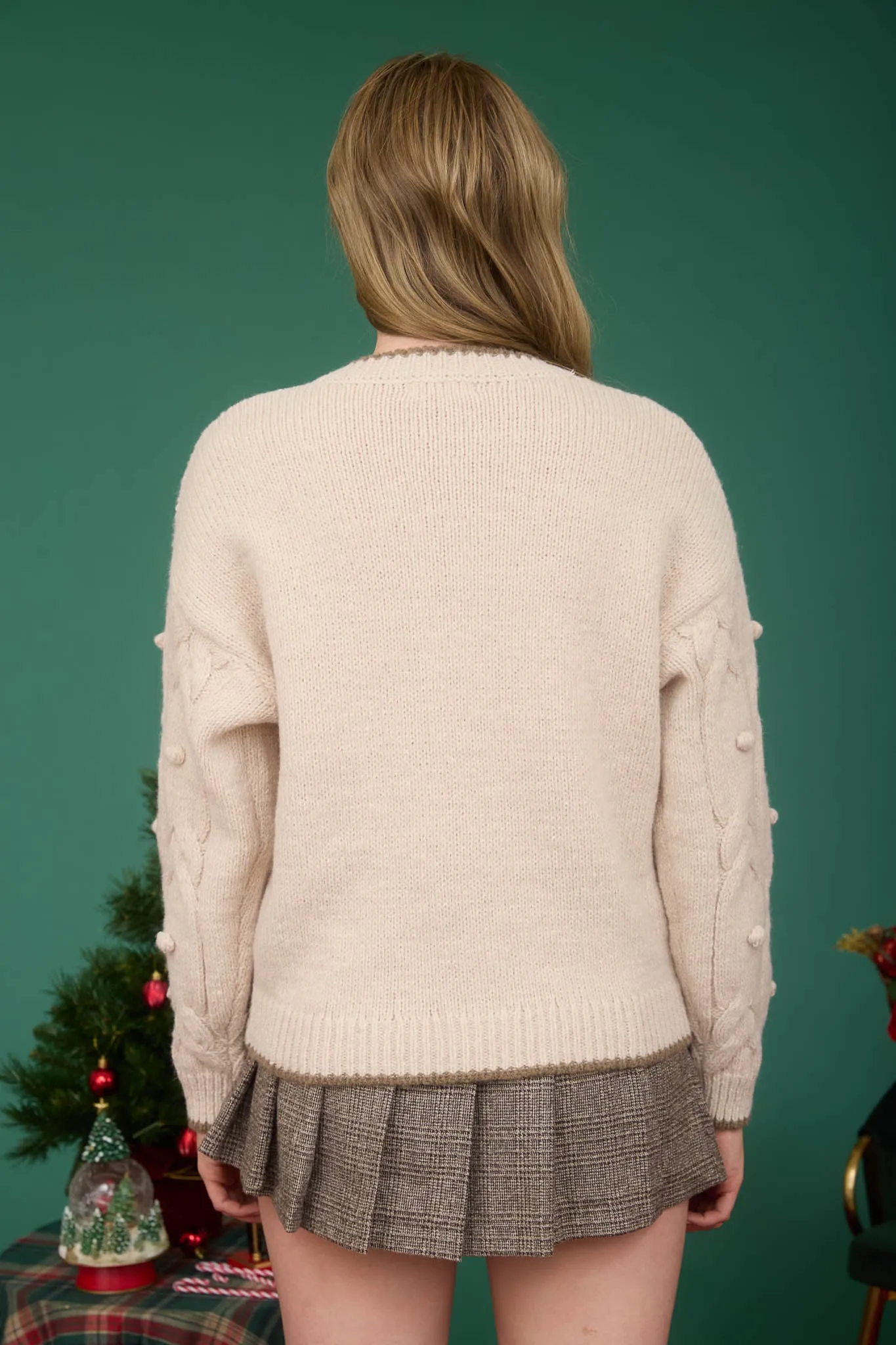 POM POM DETAIL CABLE KNIT PULLOVER KNIT SWEATER sold by Blu Pepper product image thumbnail 2