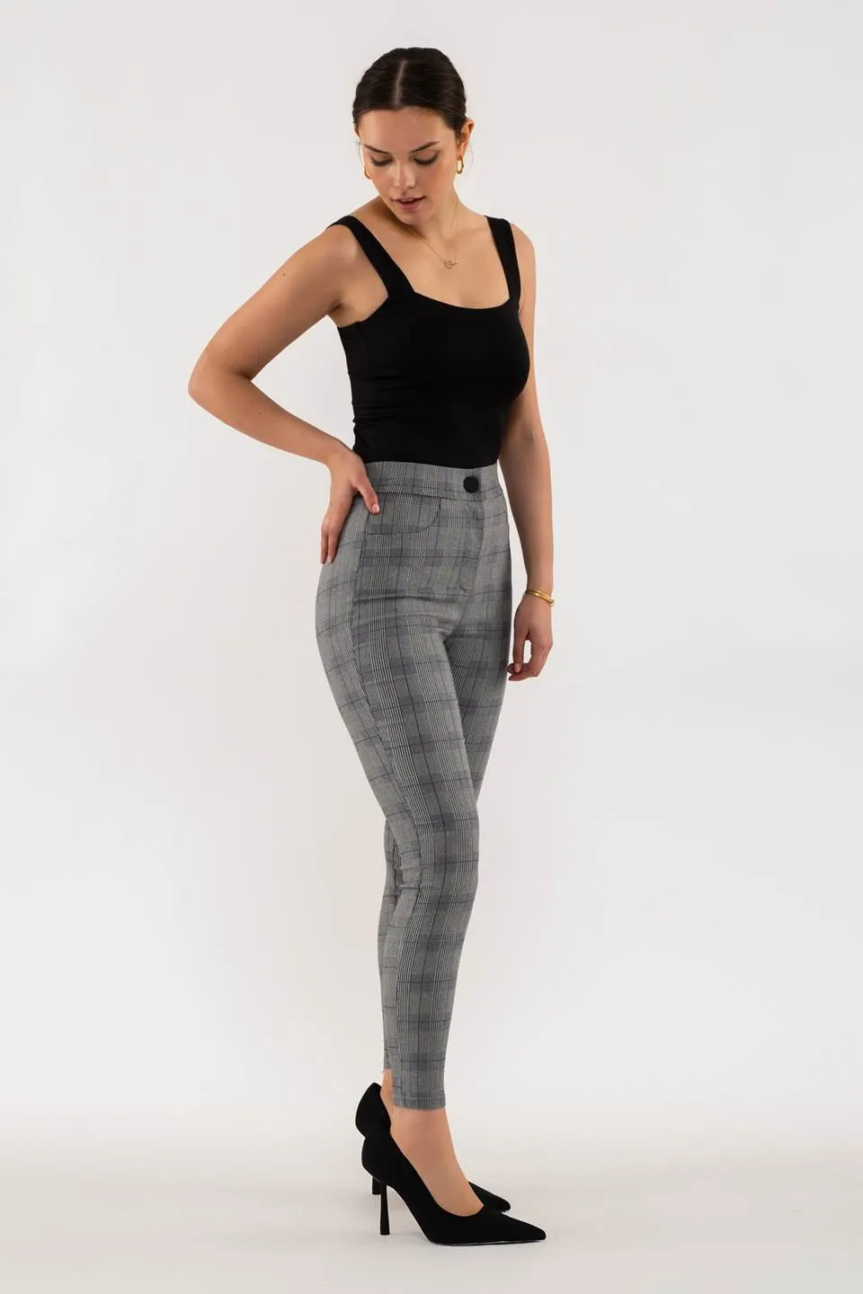 HIGH WAIST PLAID SKINNY PANTS sold by Blu Pepper product image thumbnail 3