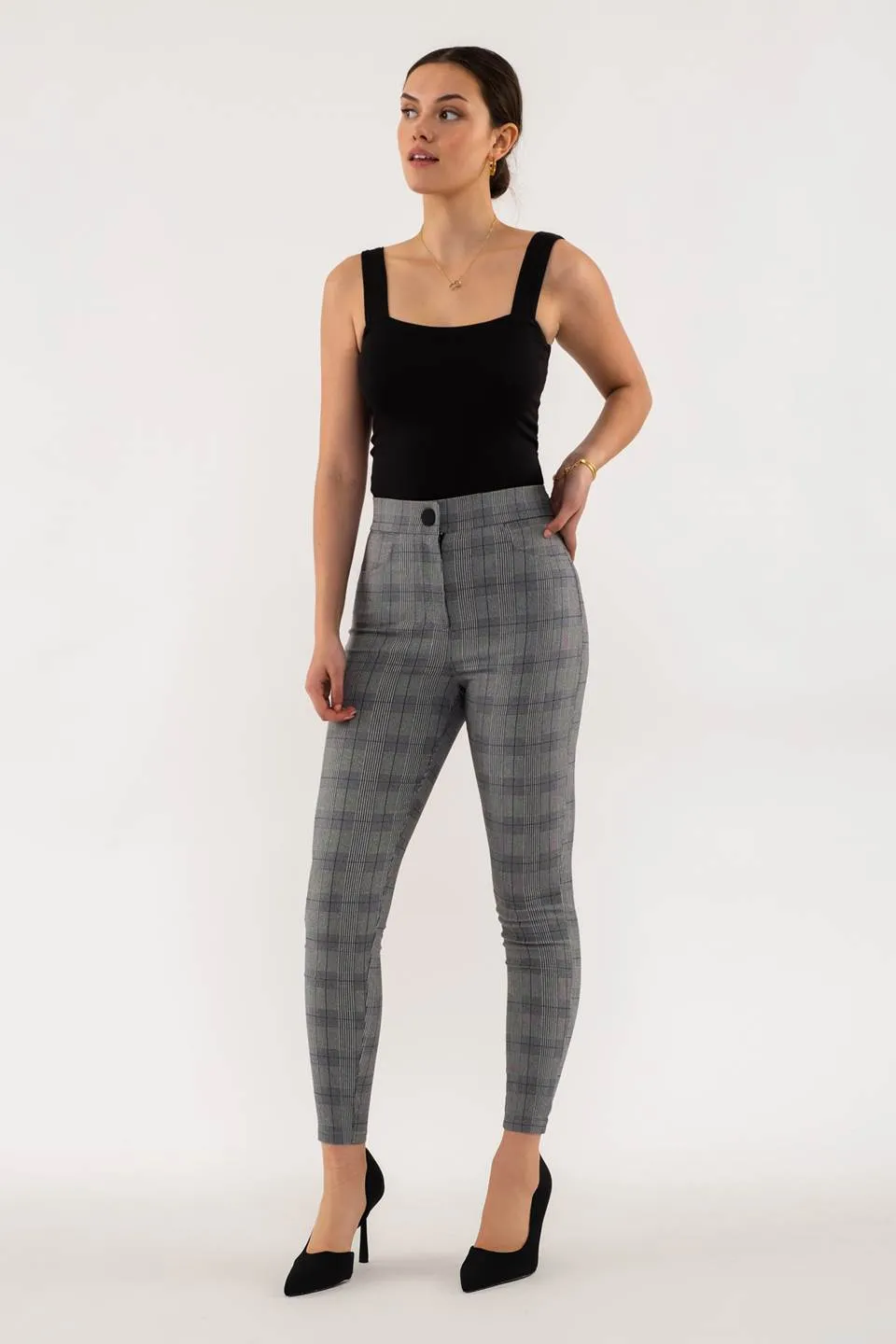 HIGH WAIST PLAID SKINNY PANTS sold by Blu Pepper product image thumbnail 4