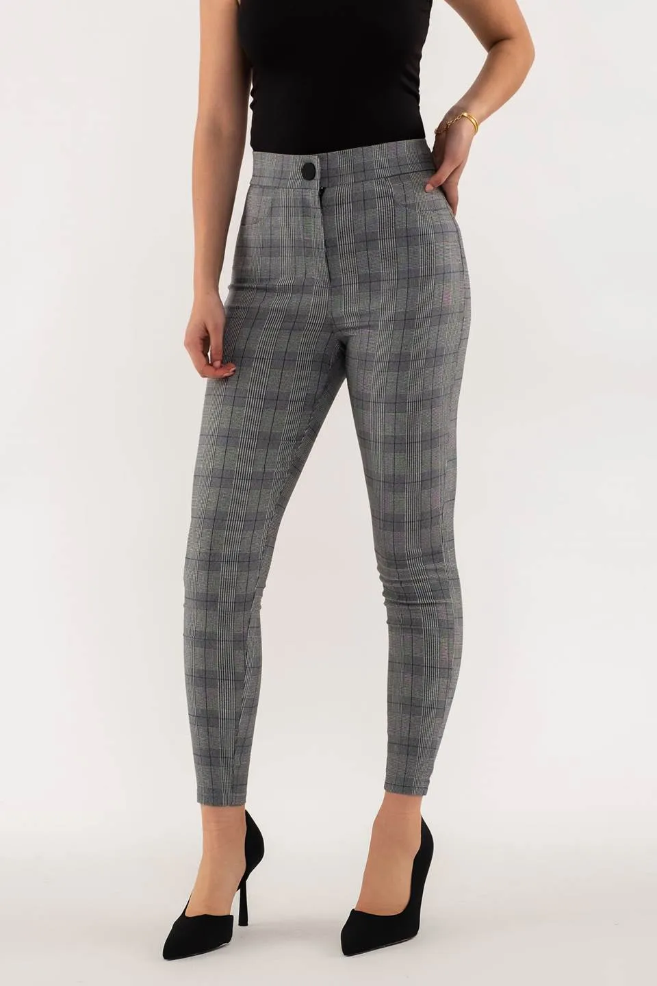 HIGH WAIST PLAID SKINNY PANTS sold by Blu Pepper