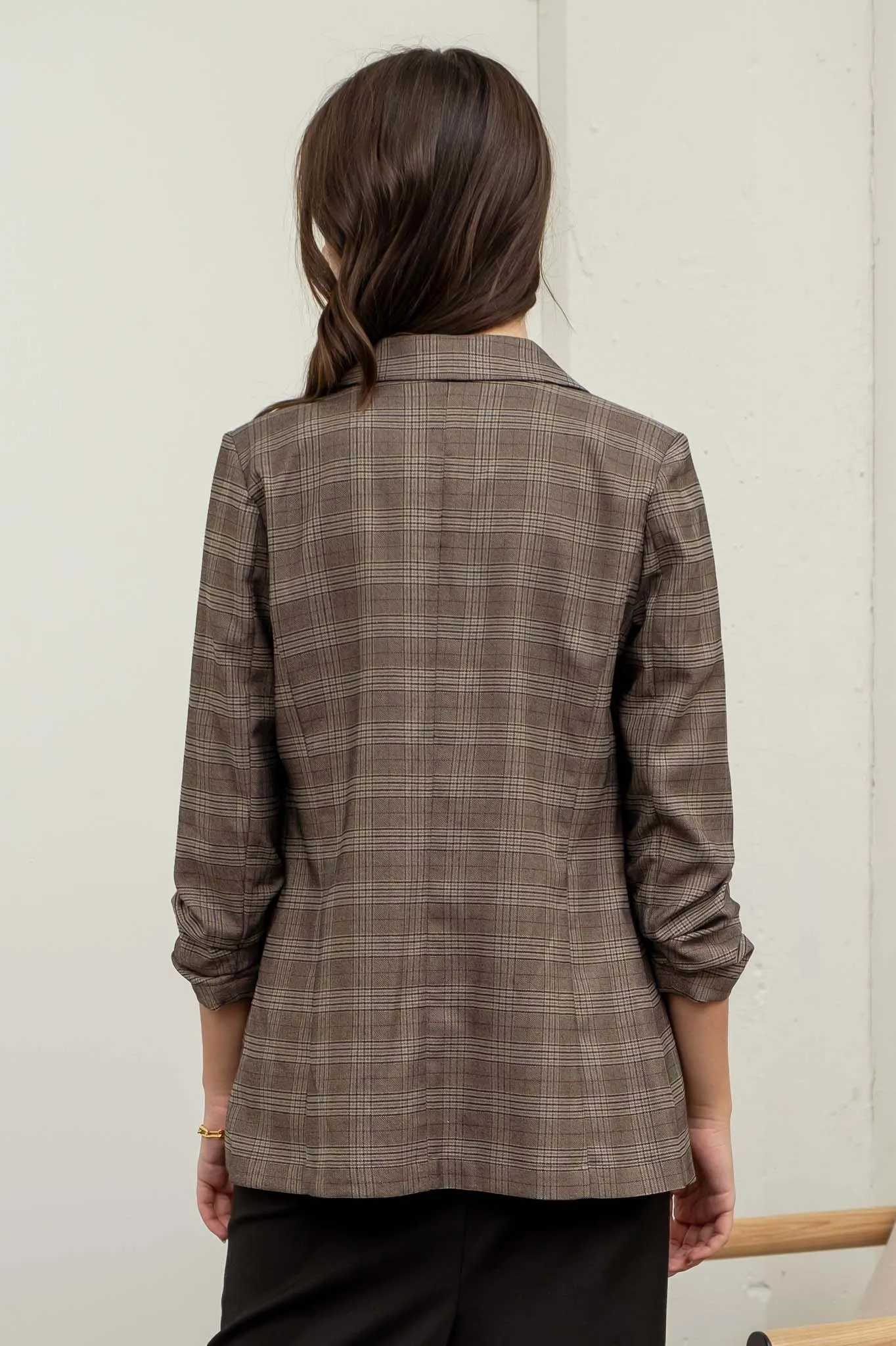 PLAID ROUCHED SLEEVE BLAZER sold by Blu Pepper product image thumbnail 2