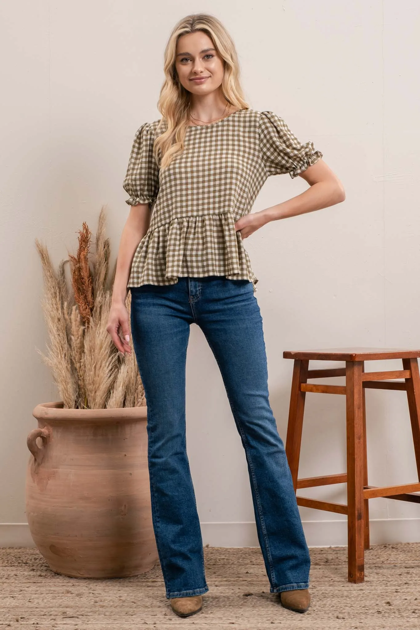 BACK TIE GINGHAM TOP sold by Blu Pepper product image thumbnail 4