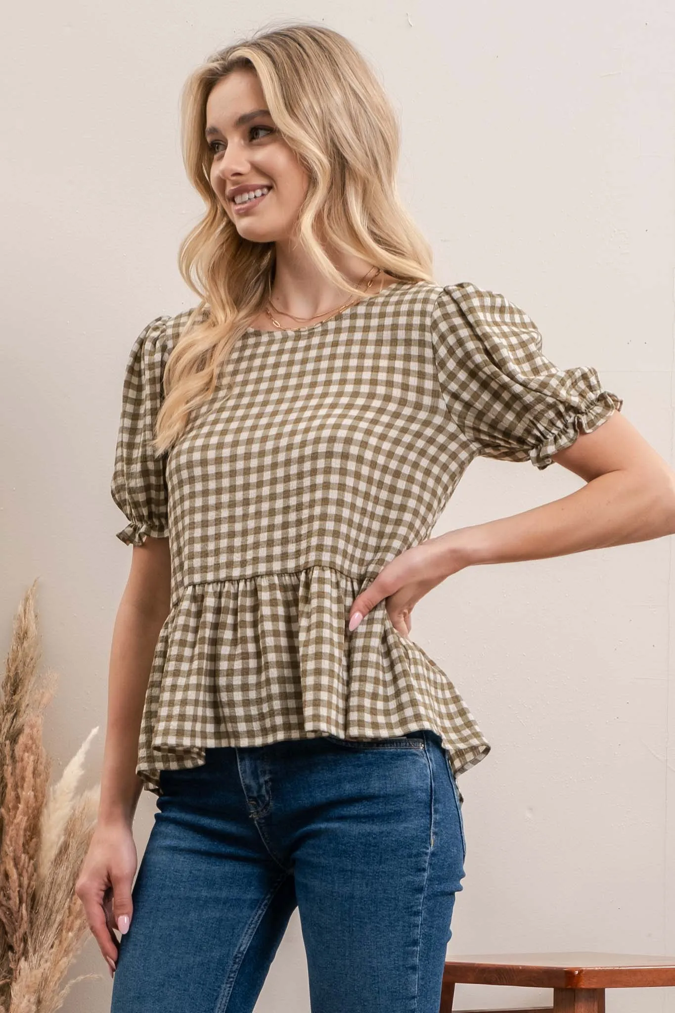 BACK TIE GINGHAM TOP sold by Blu Pepper product image thumbnail 3