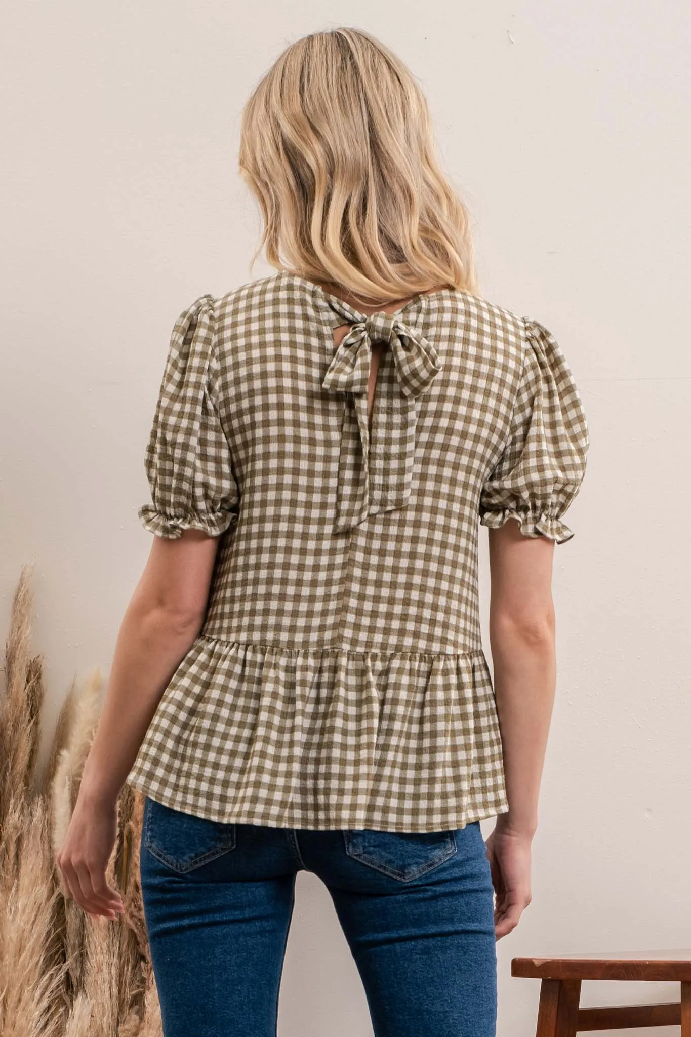 BACK TIE GINGHAM TOP sold by Blu Pepper product image thumbnail 2