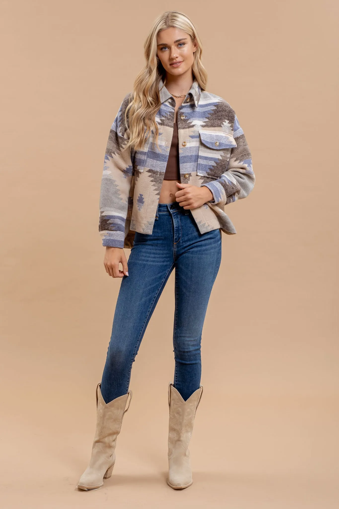 TRIBAL PRINT BUTTON DOWN SHACKET sold by Blu Pepper product image thumbnail 5