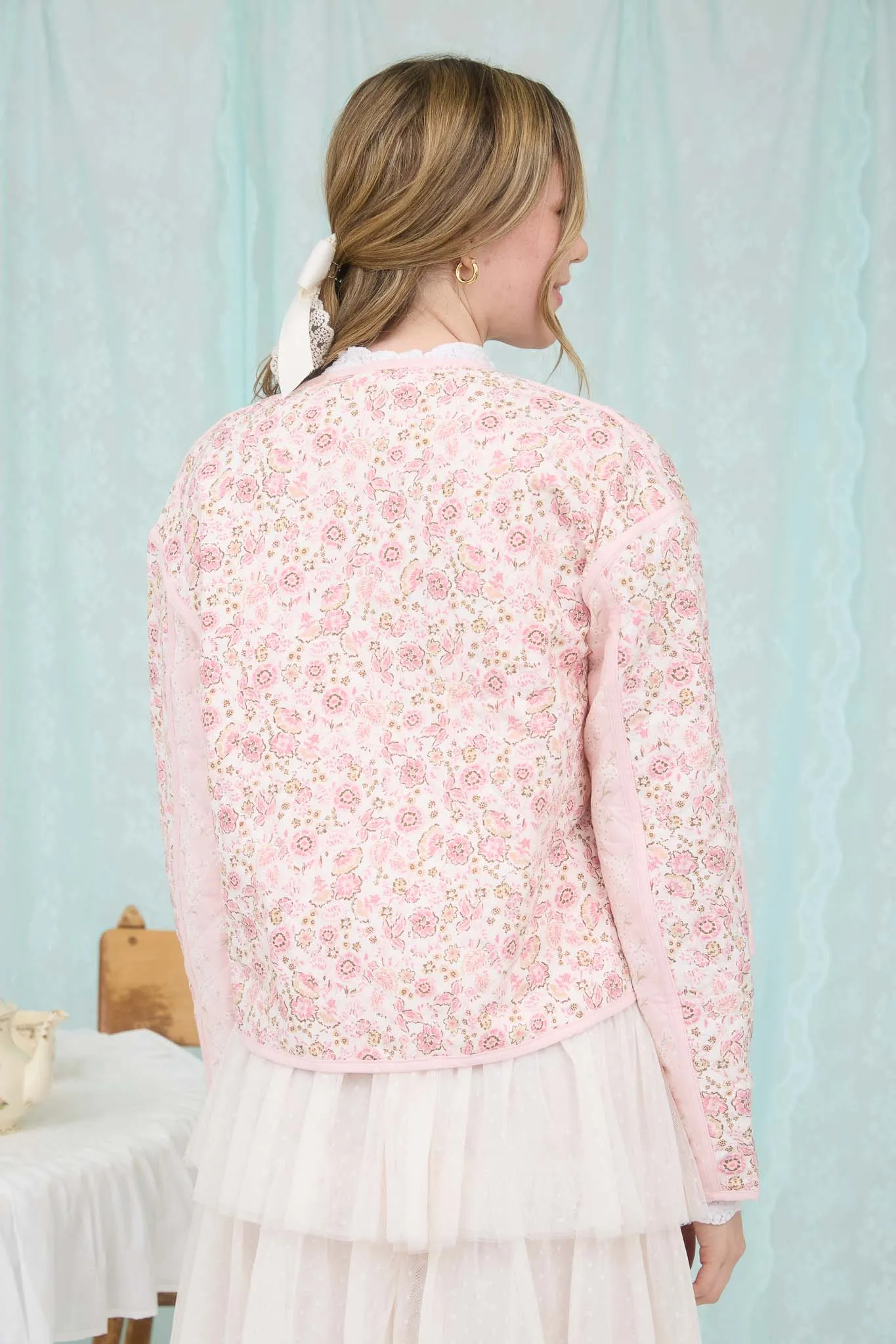 COLORBLOCK FLORAL ZIP-UP QUILTED JACKET sold by Blu Pepper product image thumbnail 2