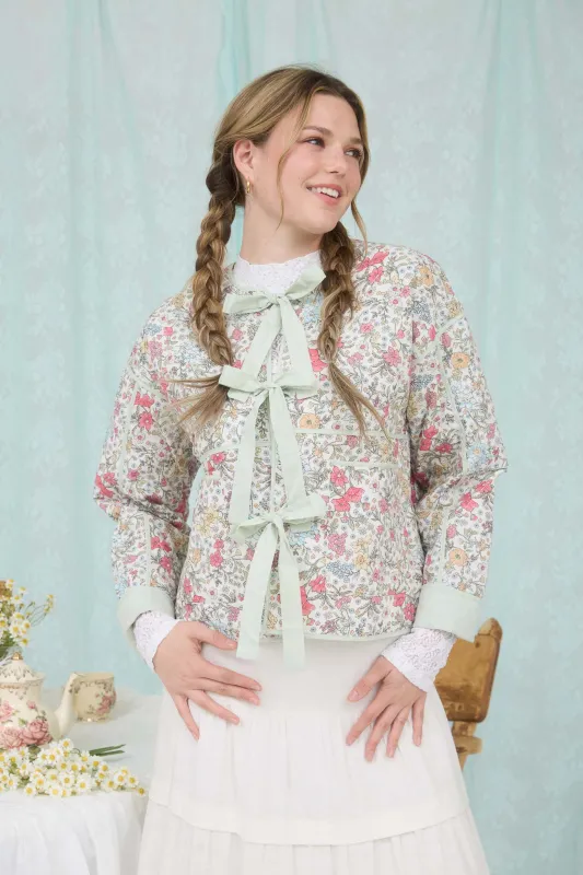 FLORAL FRONT TIE QUILTED JACKET made by Blu Pepper