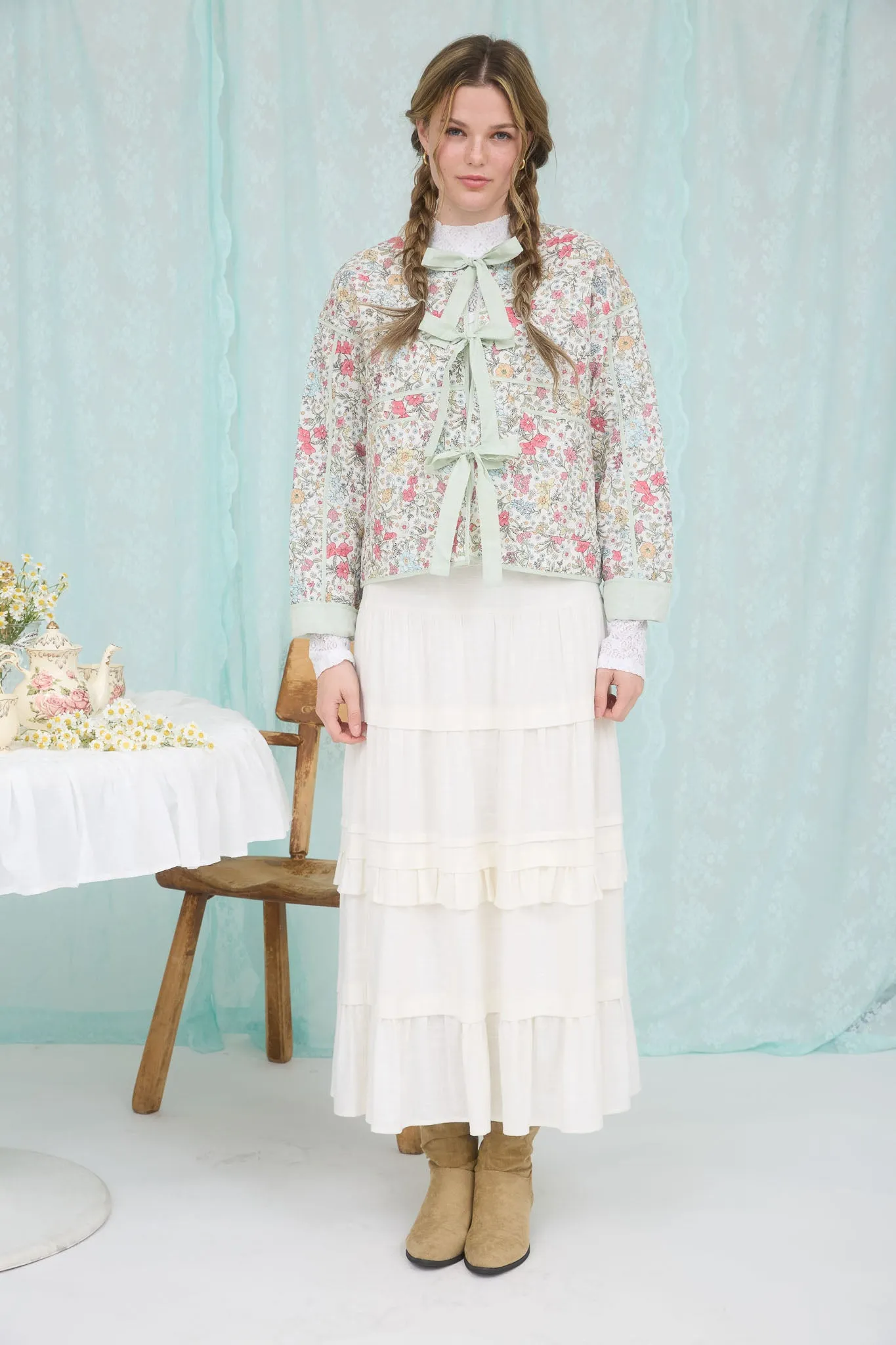 FLORAL FRONT TIE QUILTED JACKET sold by Blu Pepper product image thumbnail 5