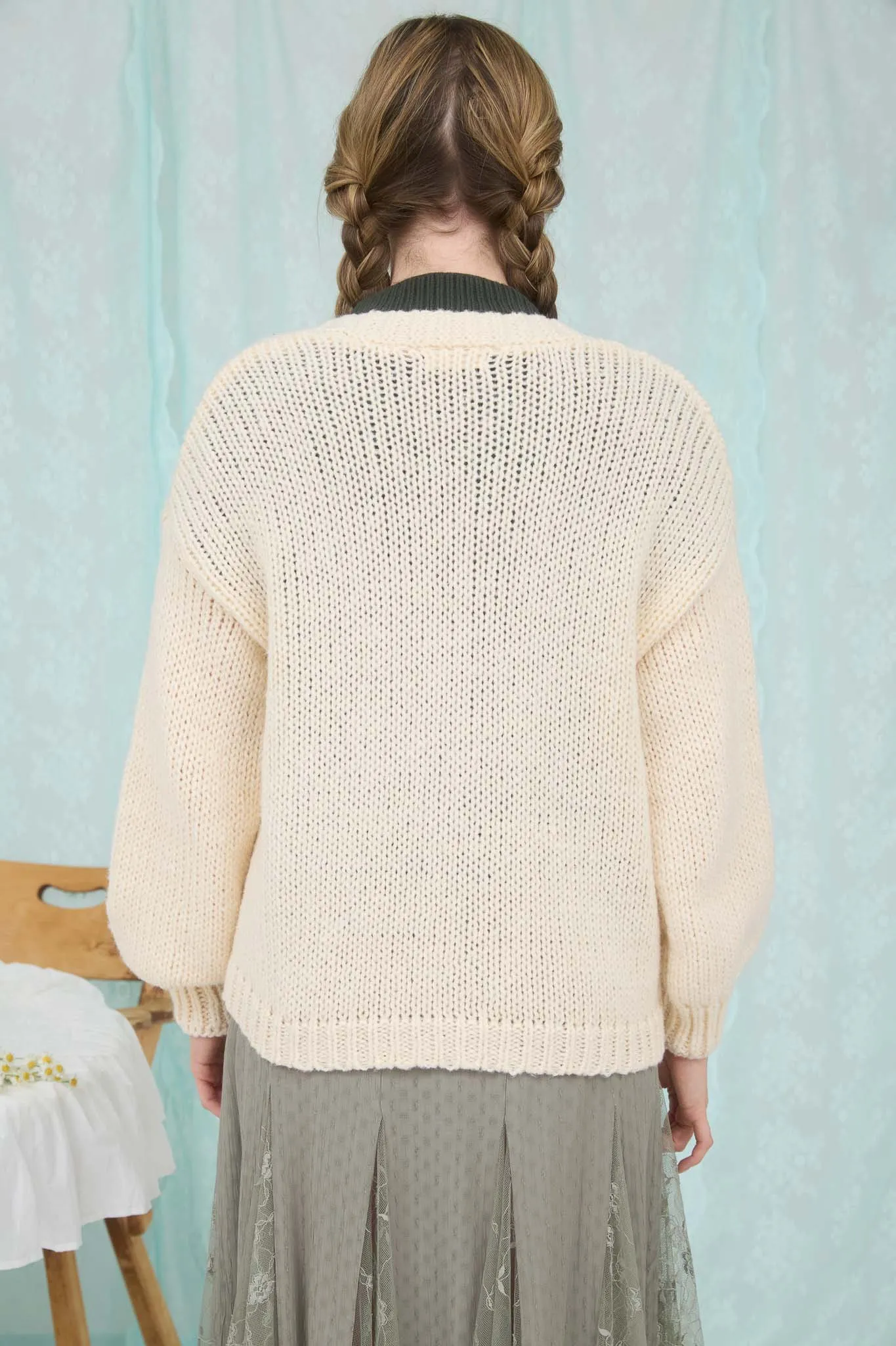 FLORAL EMBROIDERY V NECK BUTTON DOWN KNIT CARDIGAN sold by Blu Pepper product image thumbnail 2