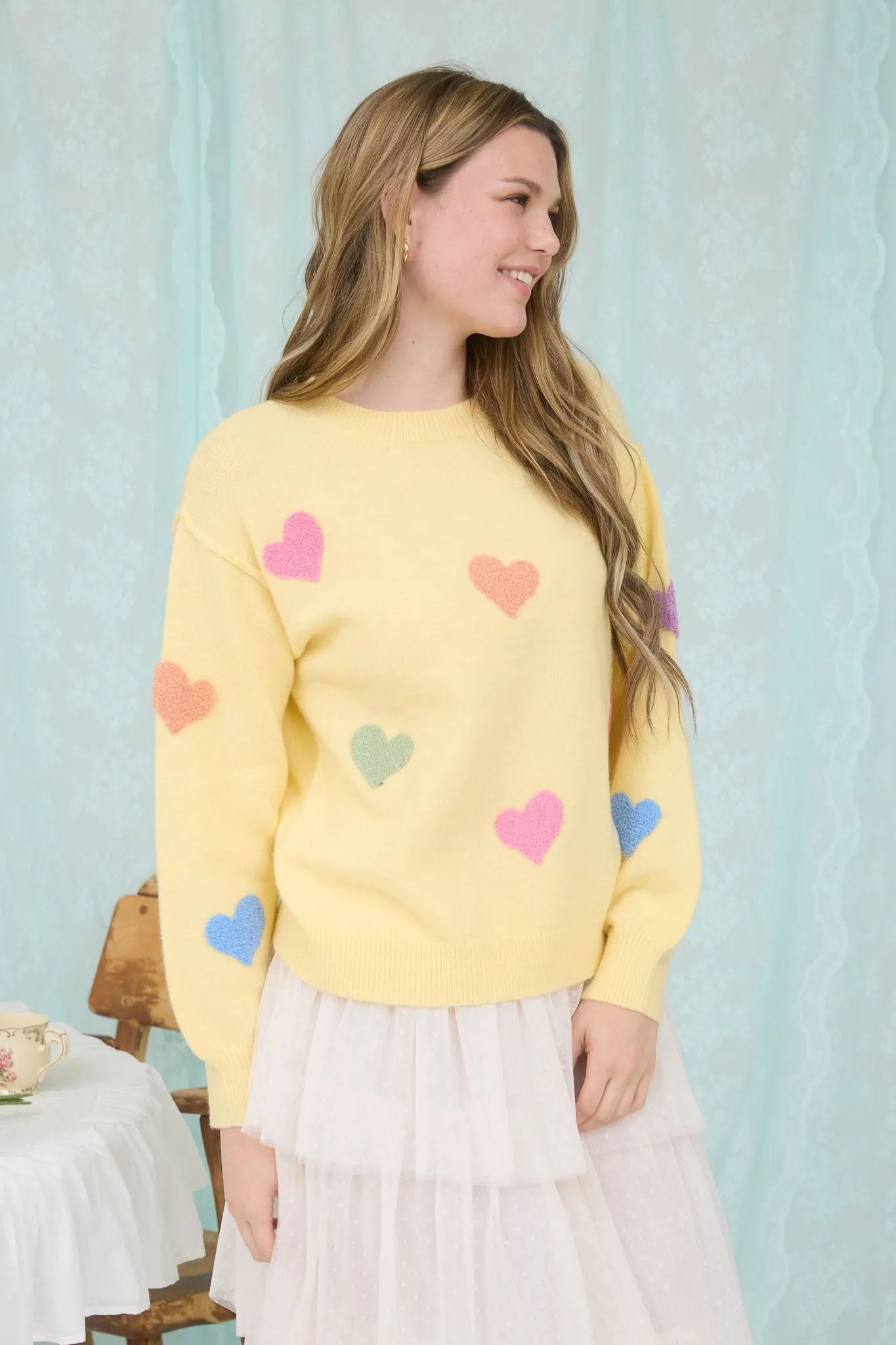 MULTICOLOR HEART CREWNECK KNIT PULLOVER SWEATER sold by Blu Pepper product image thumbnail 3