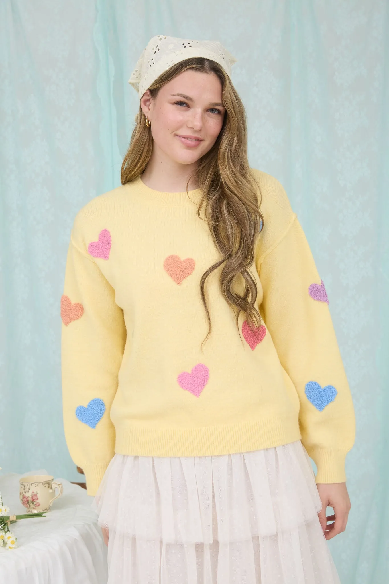 MULTICOLOR HEART CREWNECK KNIT PULLOVER SWEATER sold by Blu Pepper product image thumbnail 4
