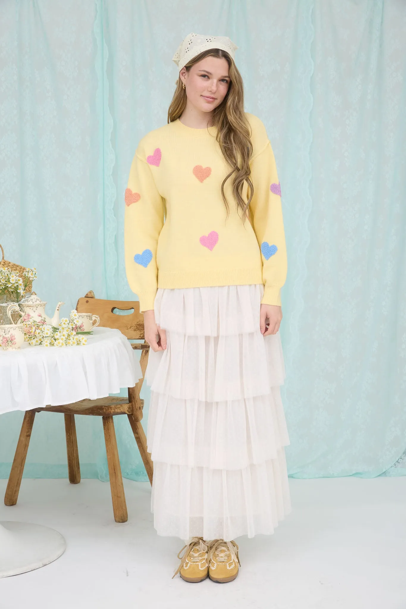 MULTICOLOR HEART CREWNECK KNIT PULLOVER SWEATER sold by Blu Pepper product image thumbnail 5