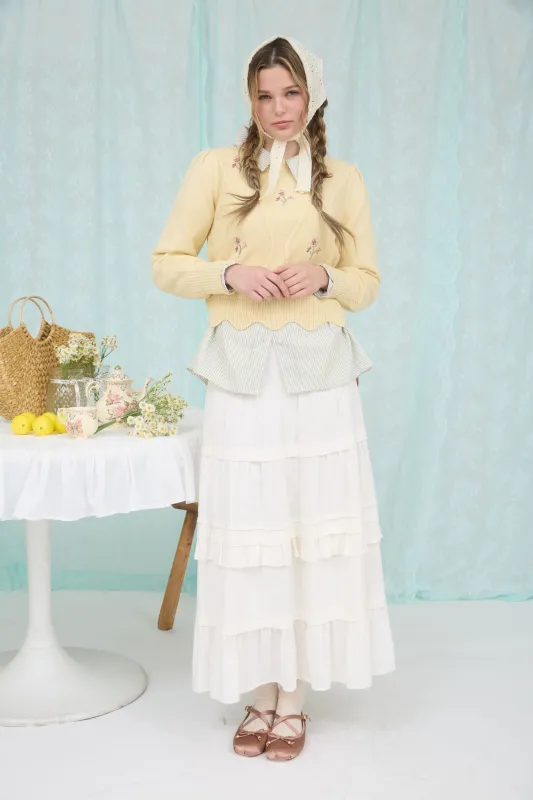 FLORAL EMBROIDERY SCALLOP TRIM KNIT PULLOVER SWEAT (PRE-ORDER) sold by Blu Pepper