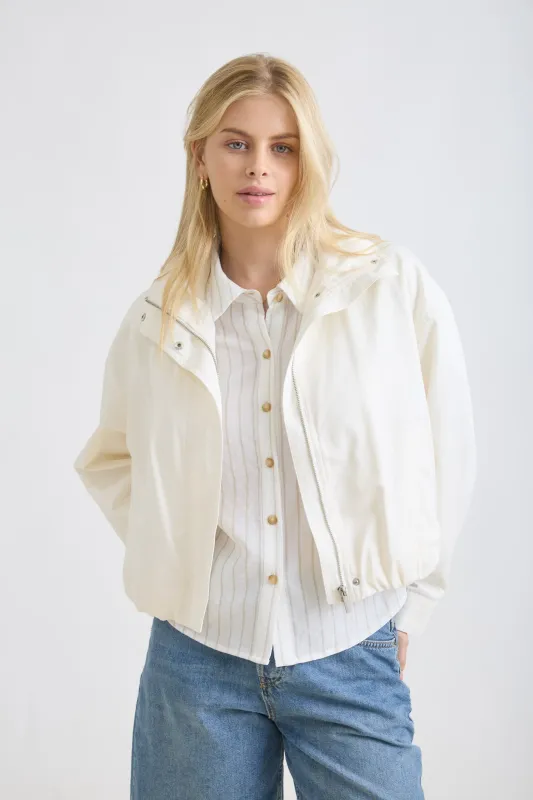 ZIP-UP MOCK NECK ELASTIC HEM JACKET made by mine