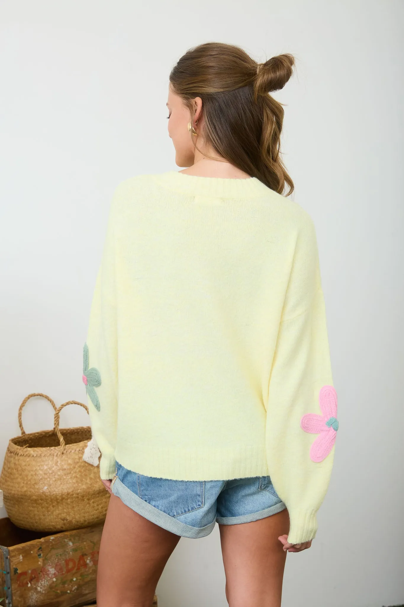 MULTI-COLOR CROCHET FLORAL DETAIL KNIT PULLOVER sold by Blu Pepper product image thumbnail 2