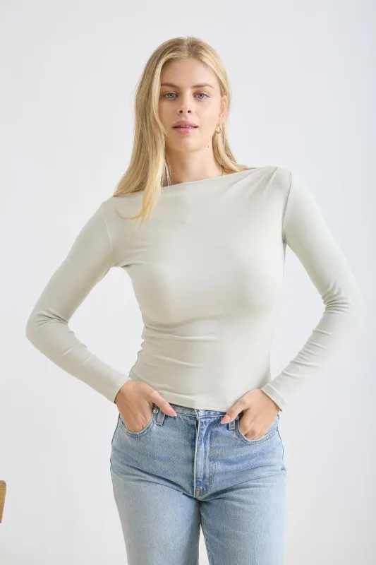 BOAT NECK PINTUCK DETAIL LONG SLEEVE KNIT TOP made by Blu Pepper