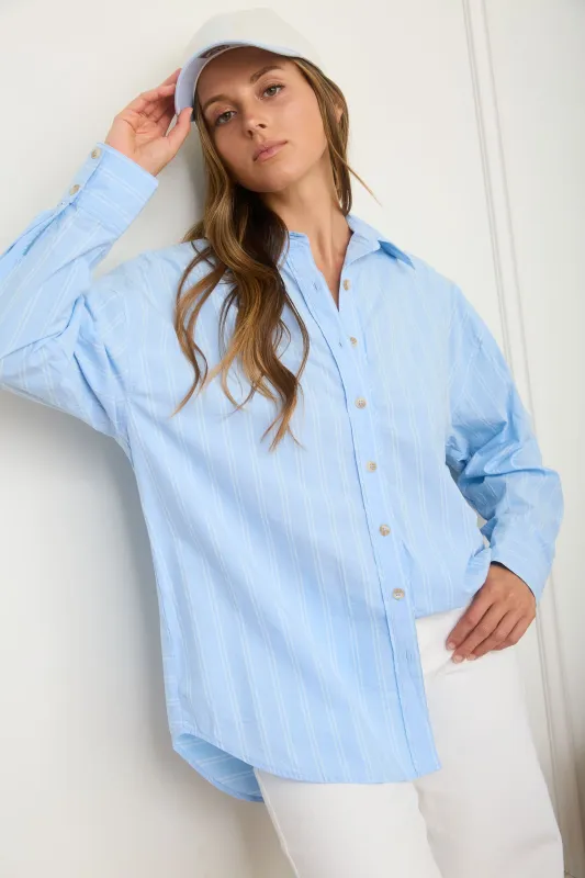 STRIPE OVERSIZED COLLARED LONG SLEEVE SHIRT sold by Blu Pepper