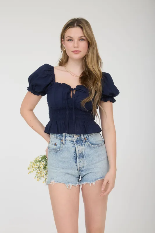 SWEETHEART NECK RUFFLE DETAIL PUFF SLEEVE BLOUSE sold by Blu Pepper