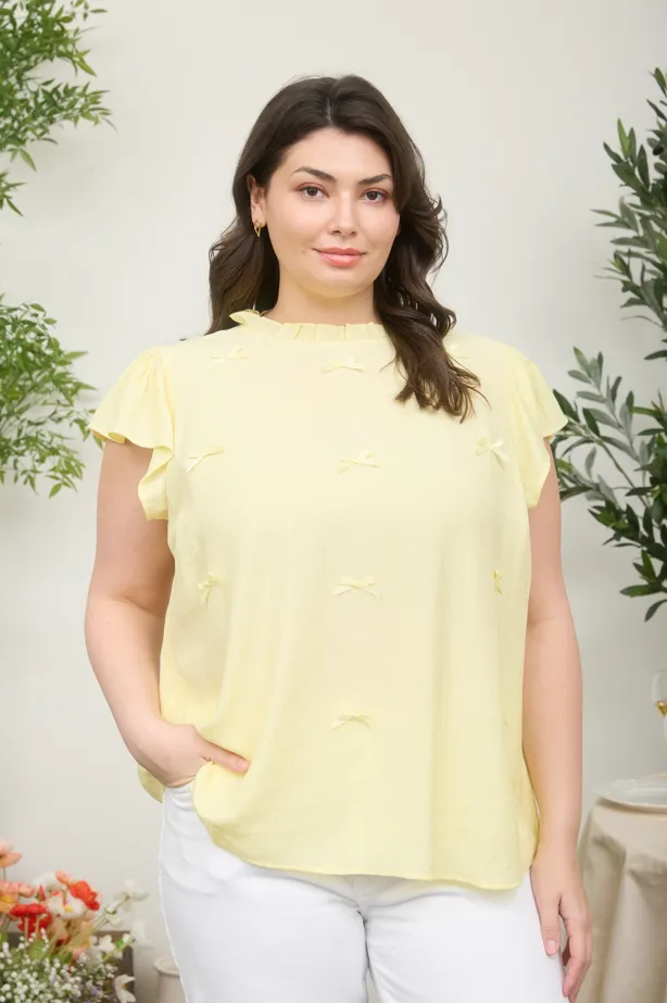 PLUS RIBBON BOW PATTERN RUFFLE TRIM SLEEVELESS TOP sold by Blu Pepper product image thumbnail 3