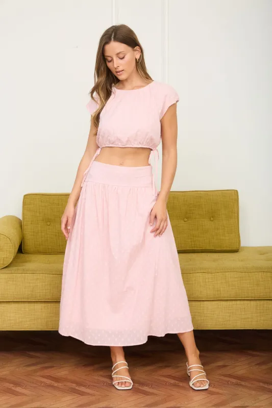 CLIP DOT WAIST BAND DETAIL MAXI SKIRT sold by Blu Pepper