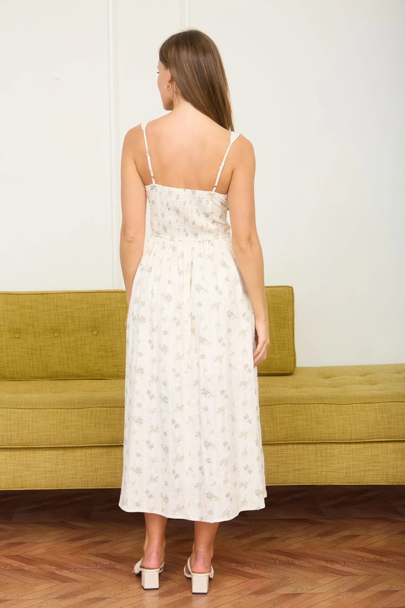 FLORAL CLIP DOT FRONT TIE CORSET DETAIL MIDI DRESS sold by Blu Pepper product image thumbnail 2