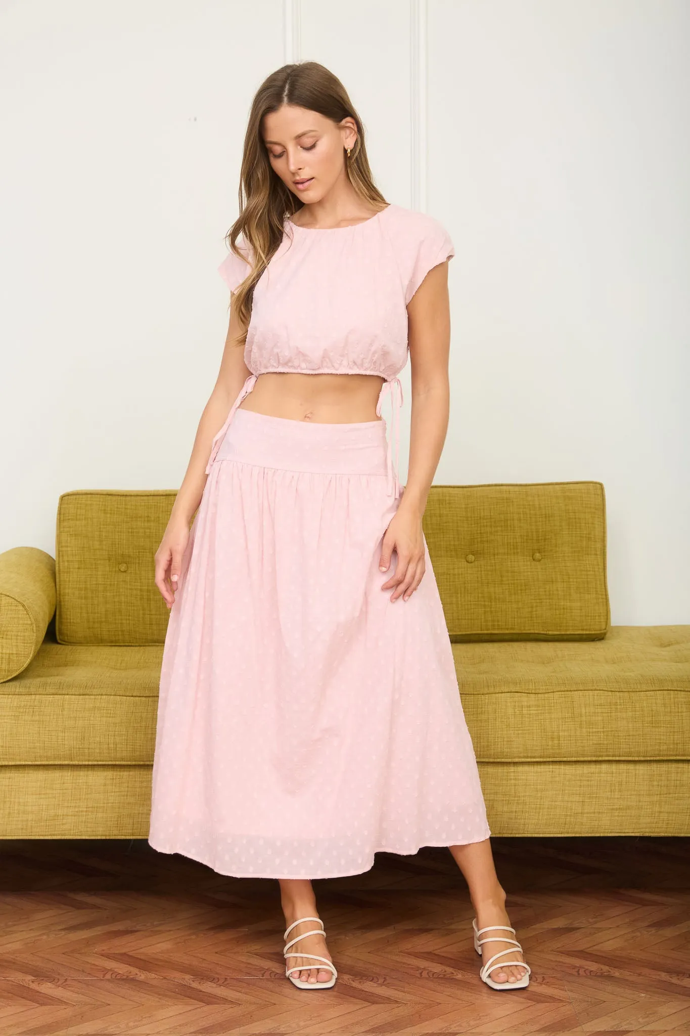 CLIP DOT ELASTIC HEM SIDE TIE CROP TOP sold by Blu Pepper product image thumbnail 5