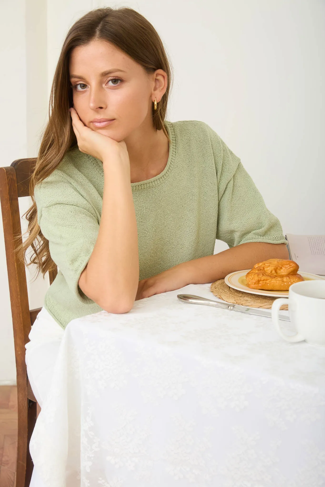 RAW EDGE BOXY SHORT SLEEVE KNIT SWEATER sold by Blu Pepper