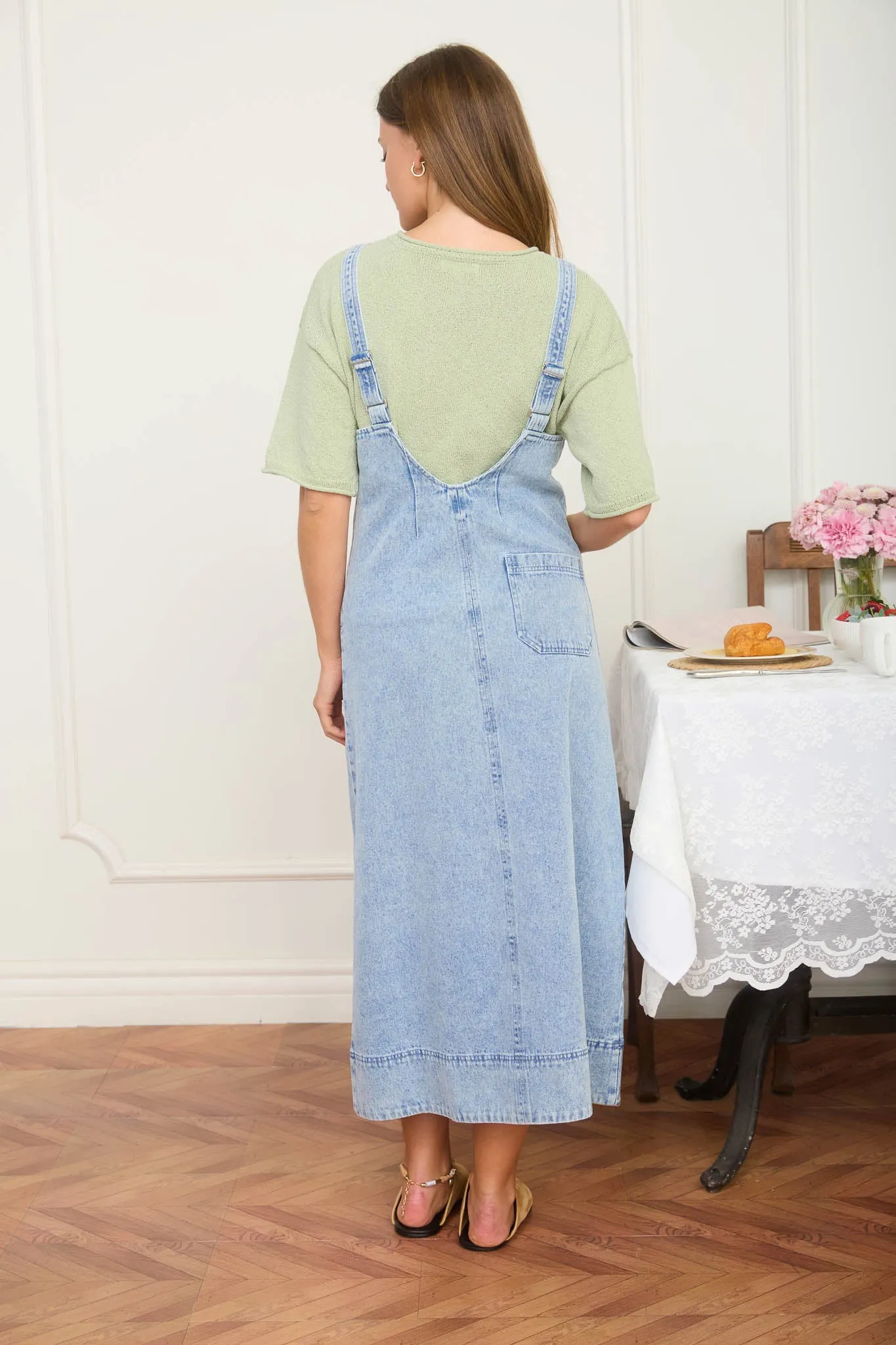 WASHED DENIM SLEEVELESS MIDI DRESS sold by Blu Pepper product image thumbnail 2