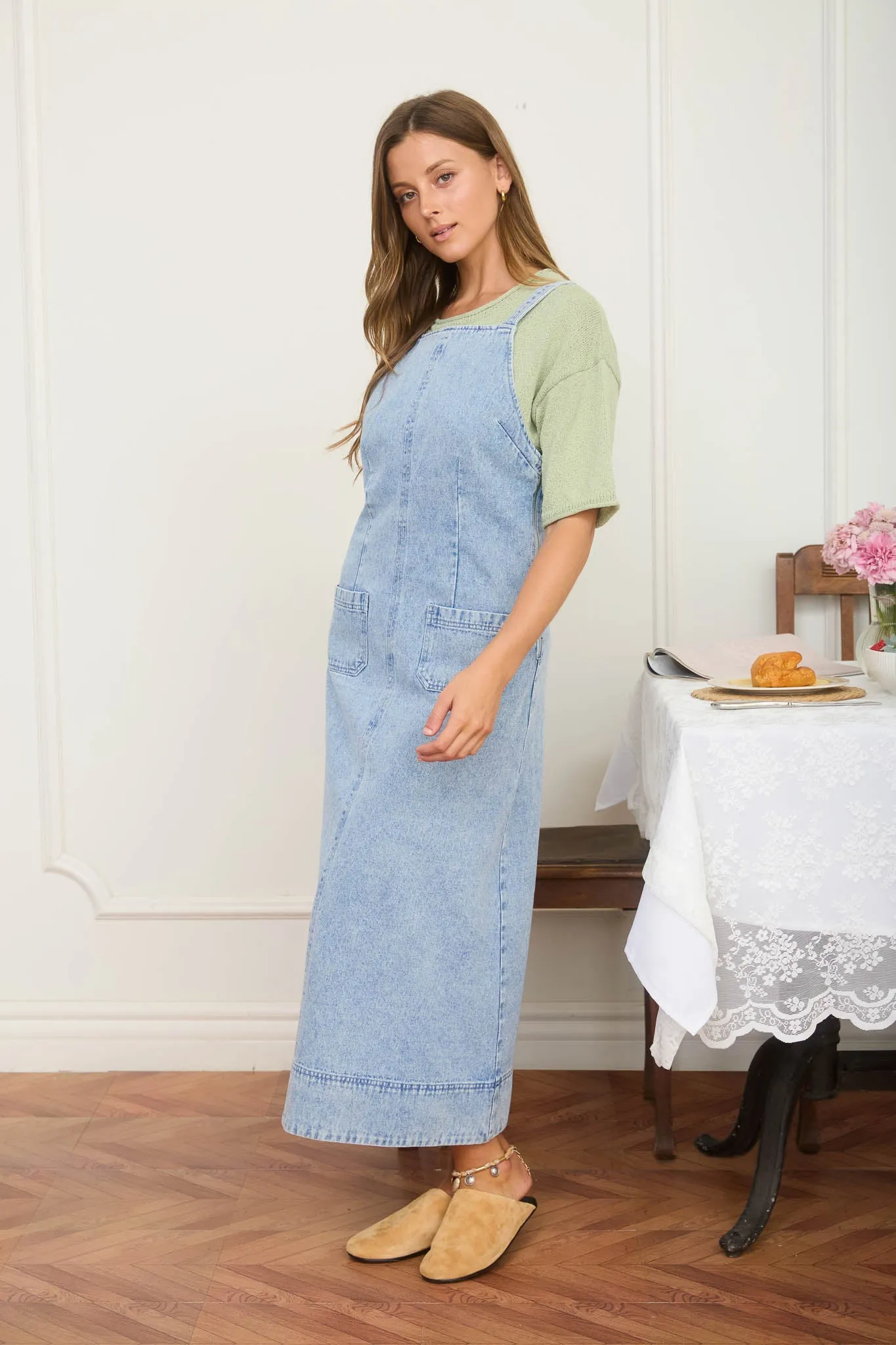WASHED DENIM SLEEVELESS MIDI DRESS sold by Blu Pepper product image thumbnail 3