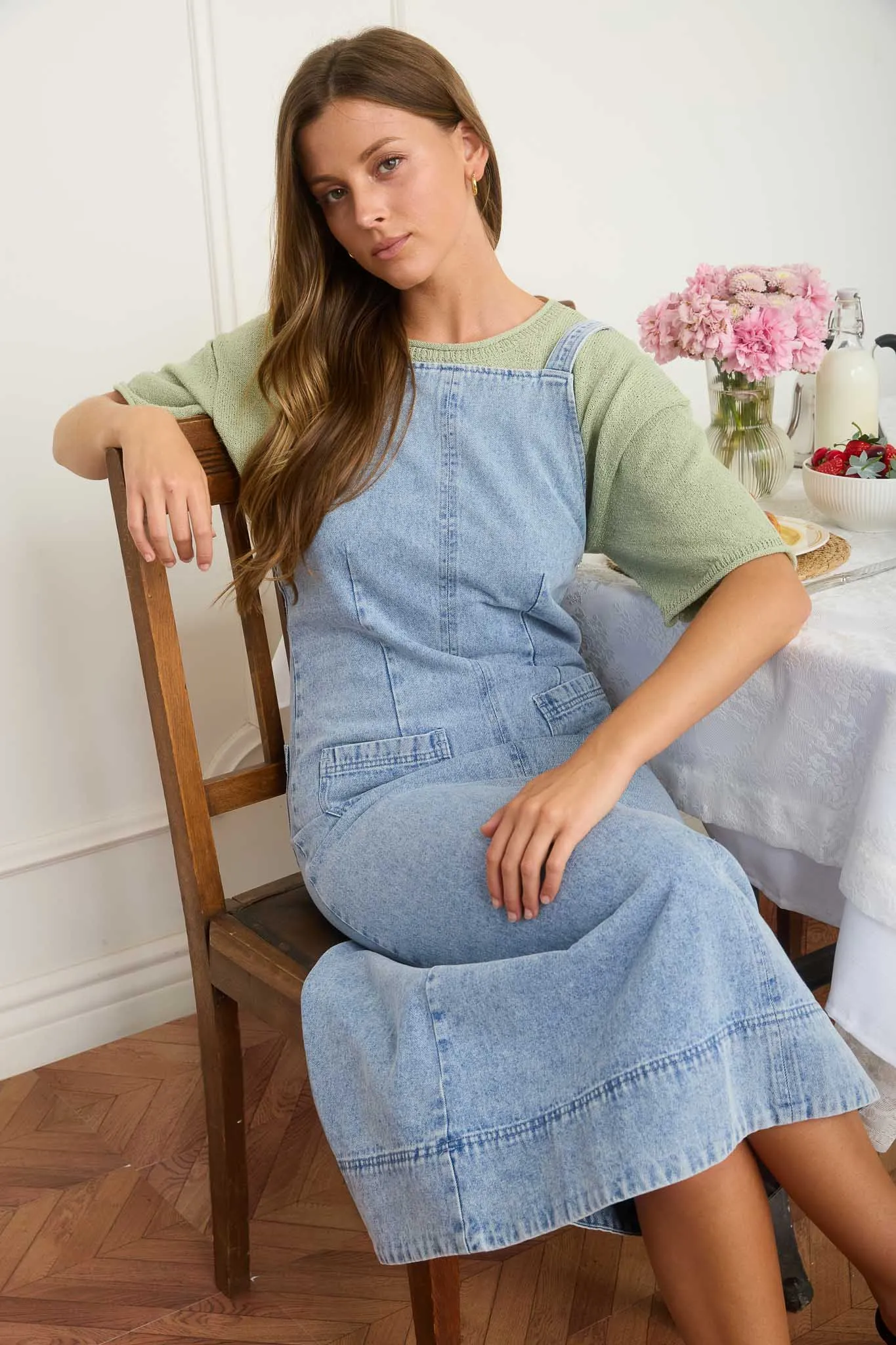 WASHED DENIM SLEEVELESS MIDI DRESS sold by Blu Pepper product image thumbnail 4