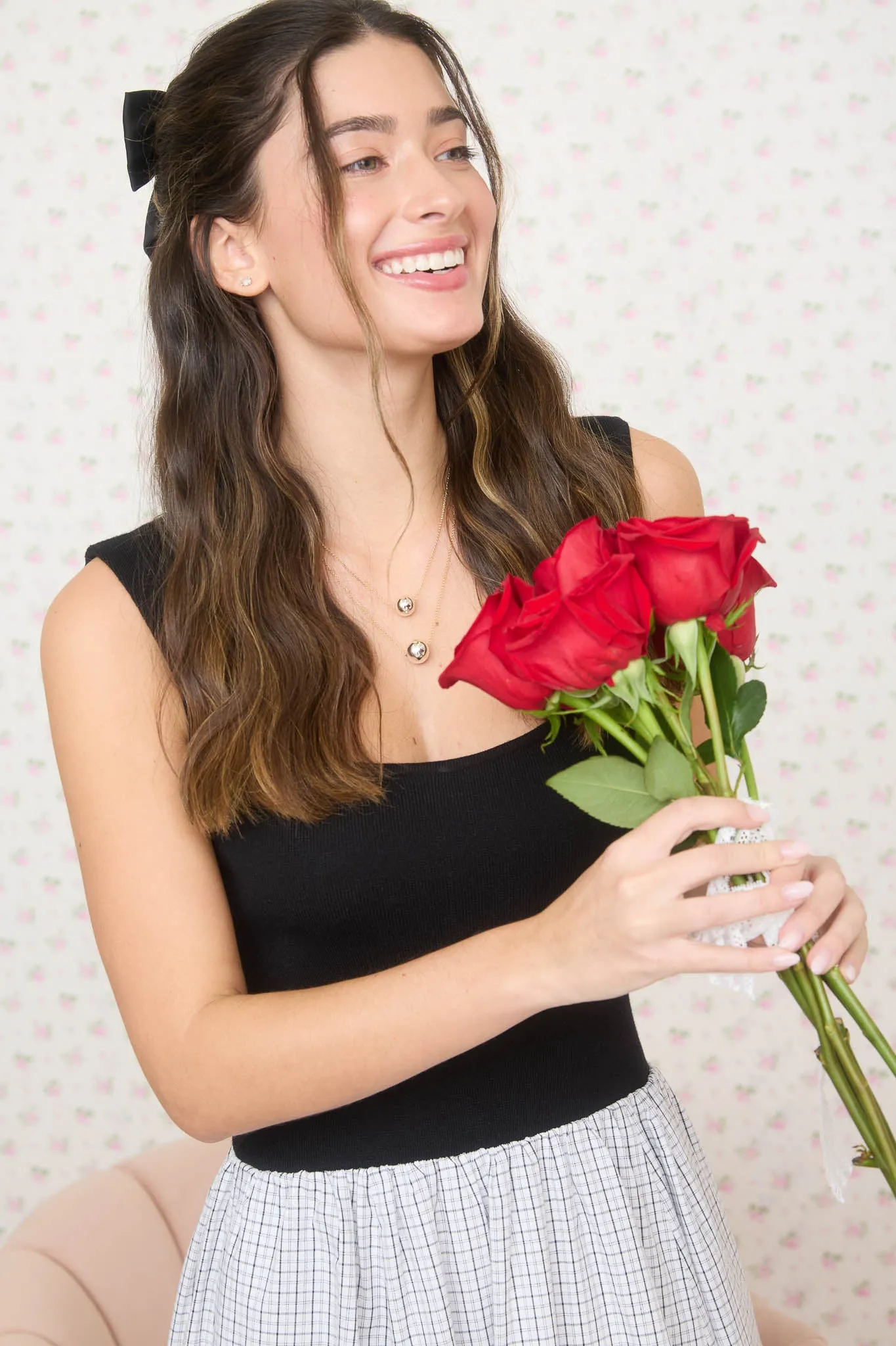 MIXED MEDIA BALLOON PLAID SKIRT MIDI DRESS sold by Blu Pepper product image thumbnail 3