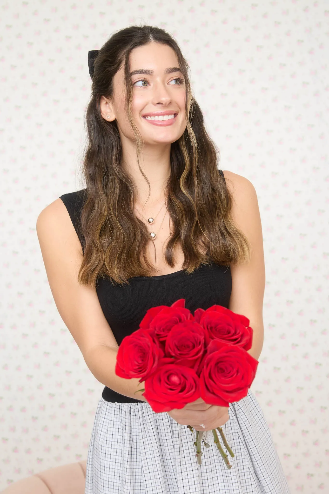 MIXED MEDIA BALLOON PLAID SKIRT MIDI DRESS sold by Blu Pepper product image thumbnail 4