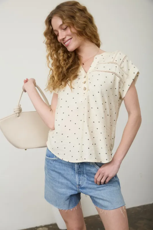 PLUS POLKA DOT LACE TRIM HALF BUTTON TOP (PRE-ORDER) sold by Blu Pepper